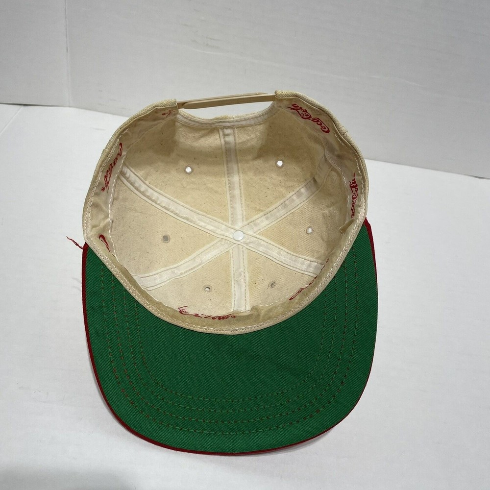 Vintage Coca Cola Snapback Hat, Cream/Red Embroidered. Louisville MFG USA, Stain - Picture 5 of 9